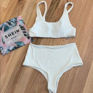 SHIEN high rise white ribbed bikini NEW